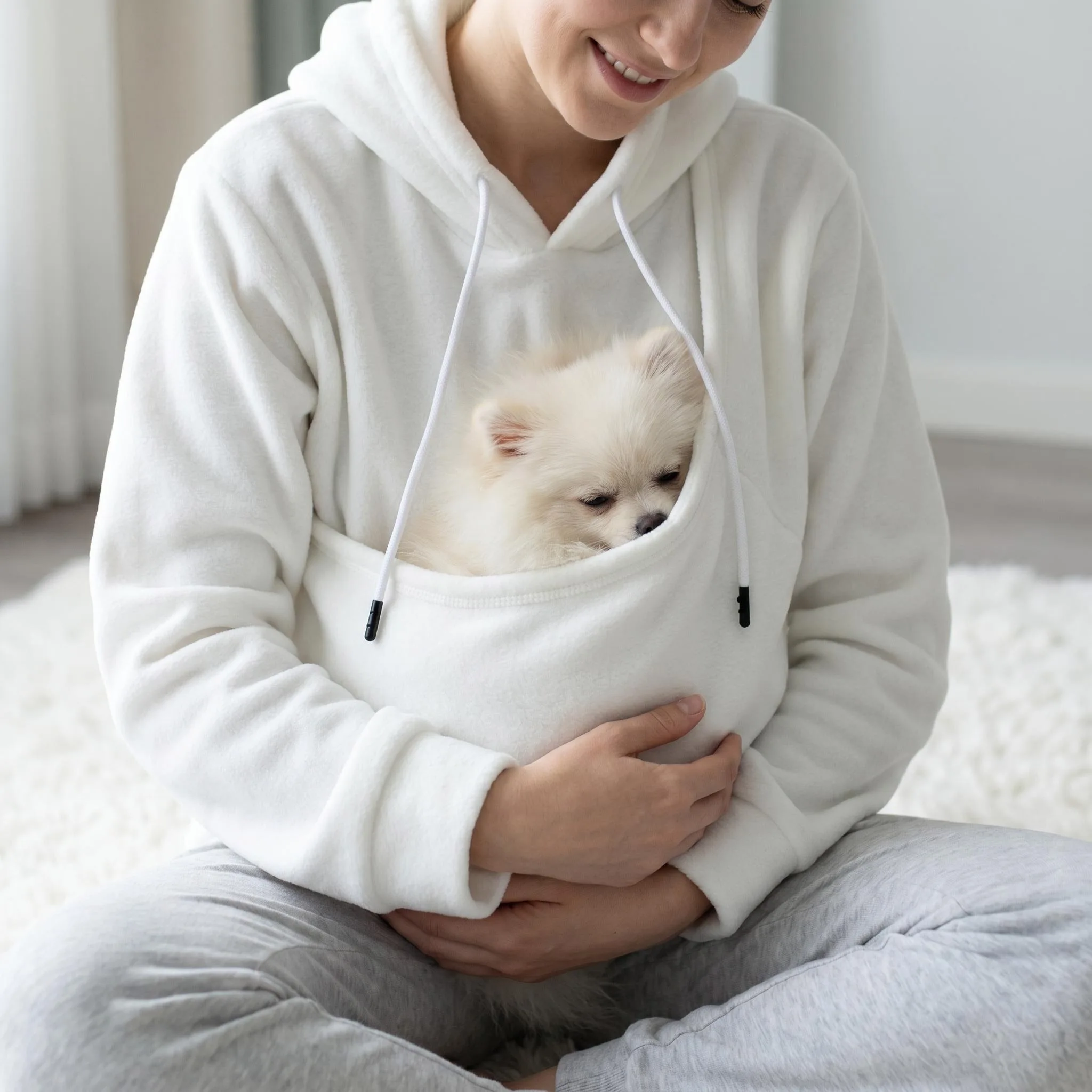Unisex Fleece-Hoodie mit Känguru-Tasche für Haustiere, Großer Taschenpullover für Katzen & Hunde – Detail 3