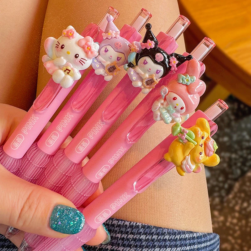 Girly Heart Gel Pen Kawaii Sanrios Kuromi Cinnamoroll Pochacco Pom Pom Purin Doll Creative Press Ballpoint Stationery Gifts