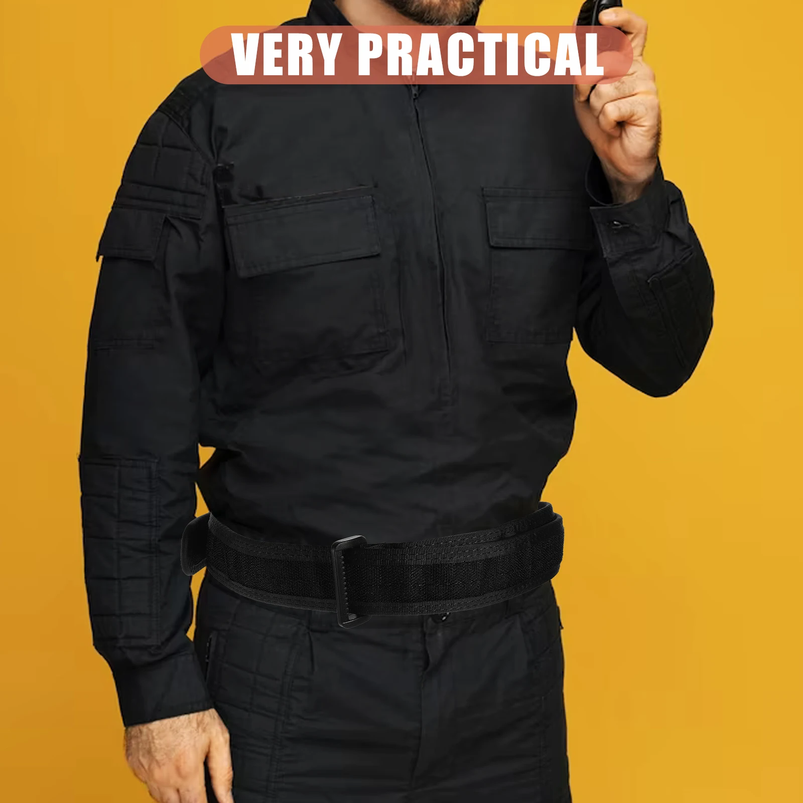 Nylon Weave Black Men Belt Sticky Inner Polymer Buckle Adjustable Length for Daily Work Outdoor Use Heavy Duty