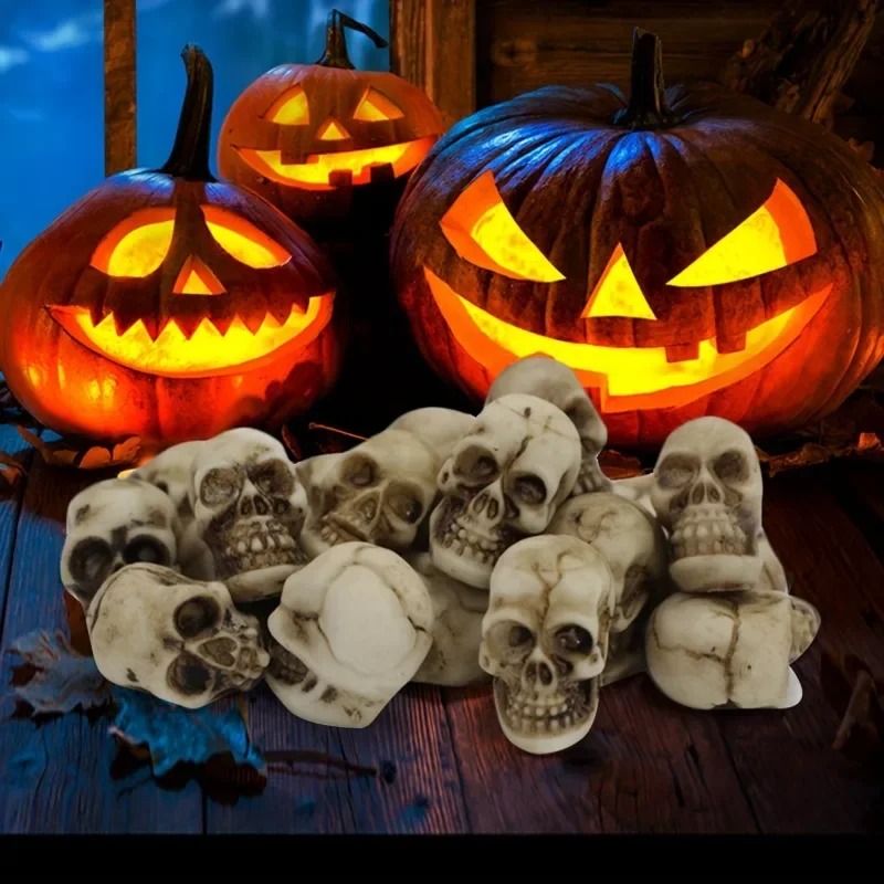 20 Pcs Tiny Skulls Halloween Garden Decoration Skeleton Head Flowerpot Decor Realistic Skull Crafts Bonsai Courtyard Ornam