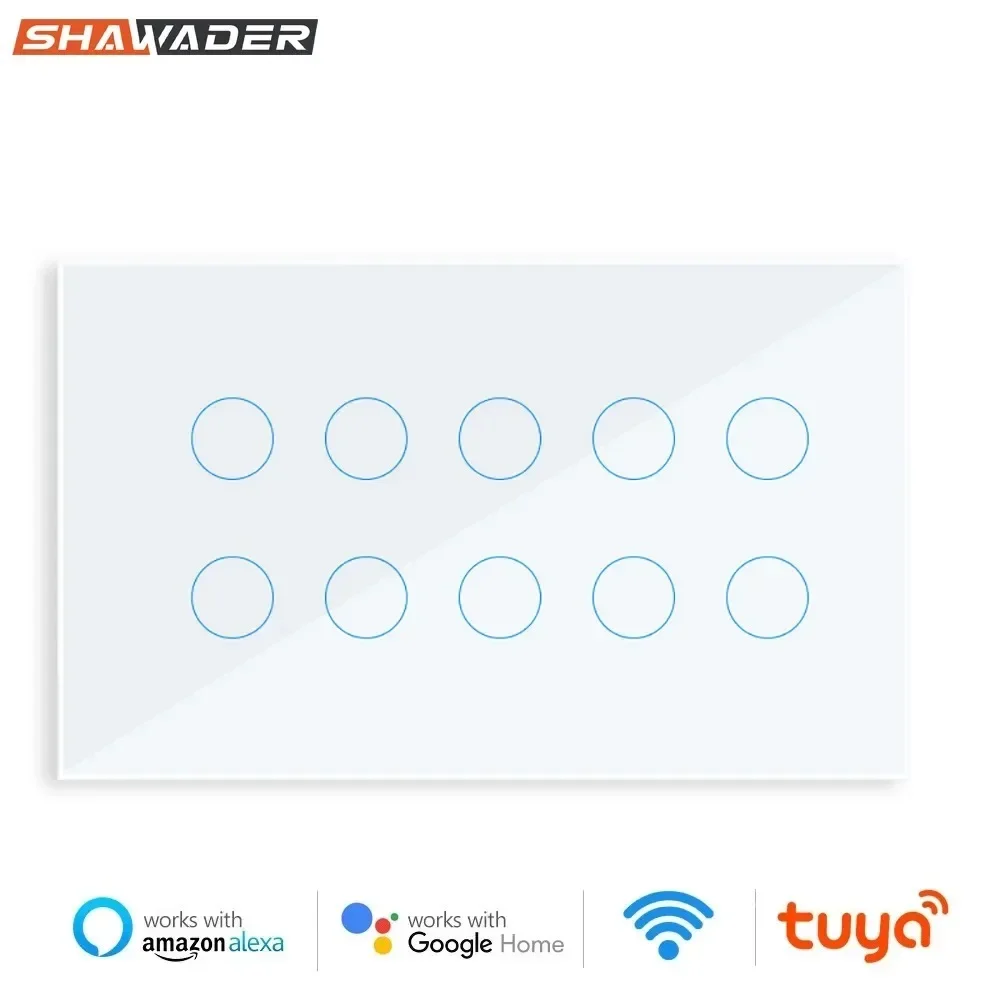 Shawader WIFI Interruptor de pared de luz táctil inteligente Panel de vidrio 8/10 Gang 147 Tuya Smart Life remoto por Alexa Google Home