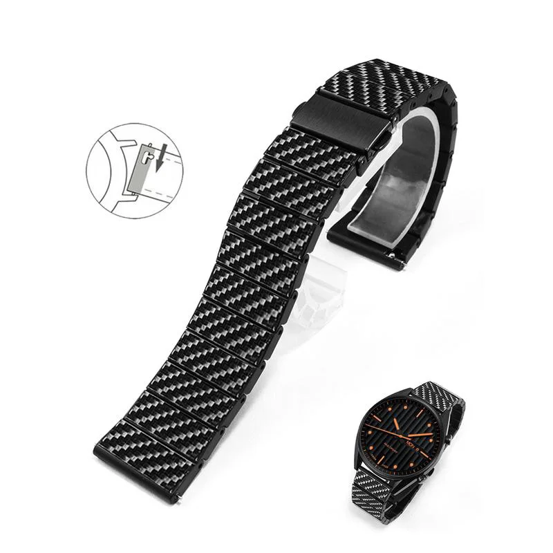 

Blue Carbon Fiber Watchband Universal Flat Interface Watch Quick Disassembly Design Business Men's Watch Chain20 22mm