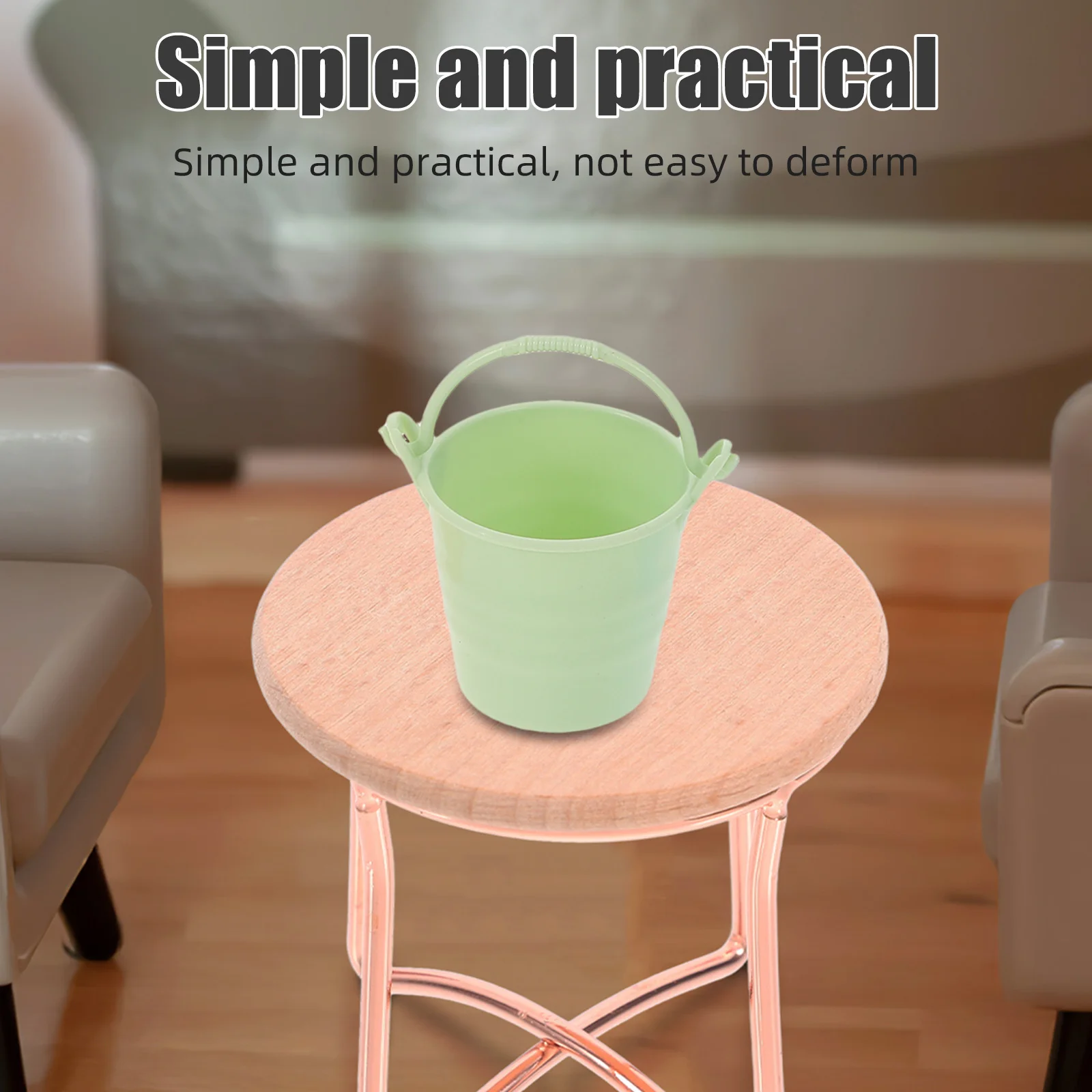 Seaux miniatures pour maison de poupée, 35 pièces, seaux en plastique brillant, poignées, accessoires de jeu de simulation sûrs pour maison de poupée, seaux d'eau en plastique