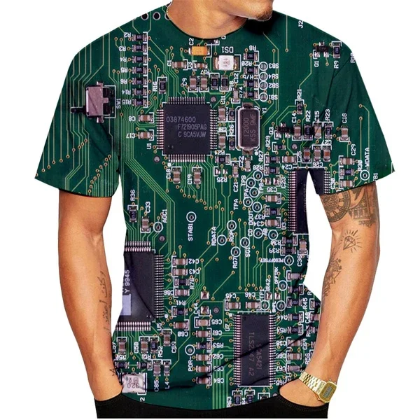 New Fashion Circuit Board 3D Printing T-Shirt Electronic Chip T-Shirt Men Ladies Summer Casual Short Sleeve Top