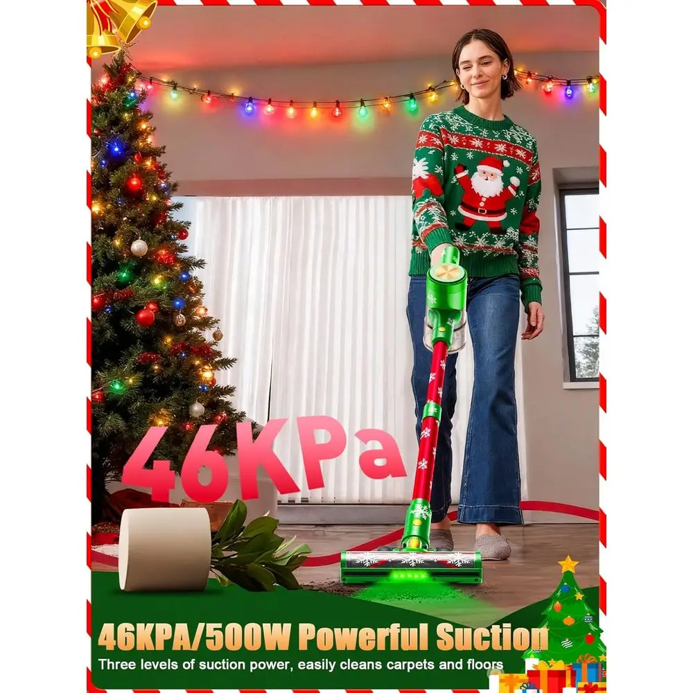 Wireless 500W Stick Vacuum Cleaner, 46kPa Suction, 55-Minute Runtime, LED Display, Anti-Tangle, Lightweight for Home Use