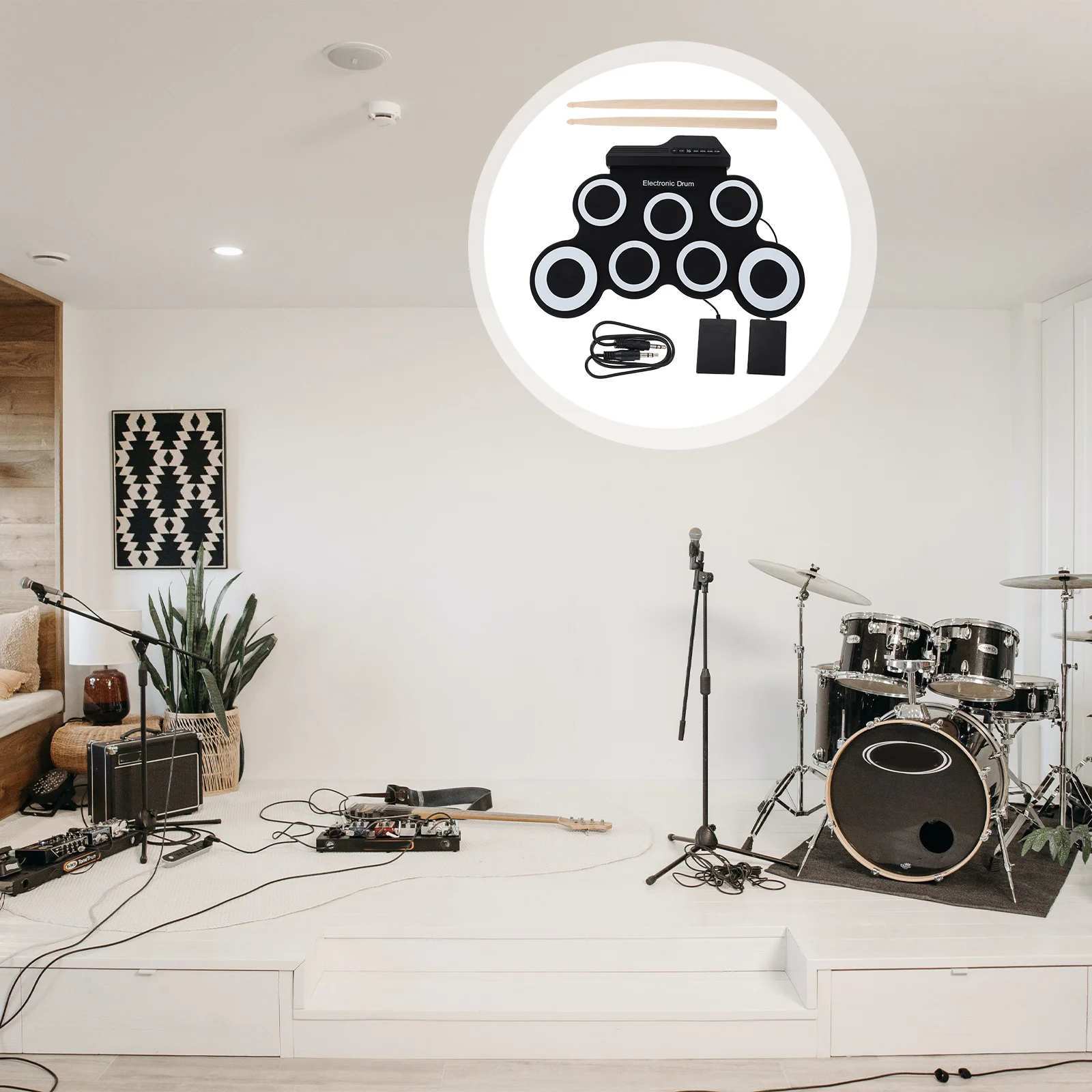 

1Set Drum Set Portable Music Instrument with Pure Sound Quality Ideal for Learning Practice Family