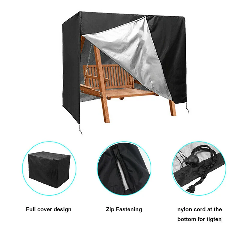 Waterproof 3 Seater Patio Swing Chair  Sunscreen Cover 210D Oxford Garden Hammock Protective Cover Durable Gardening Accessories