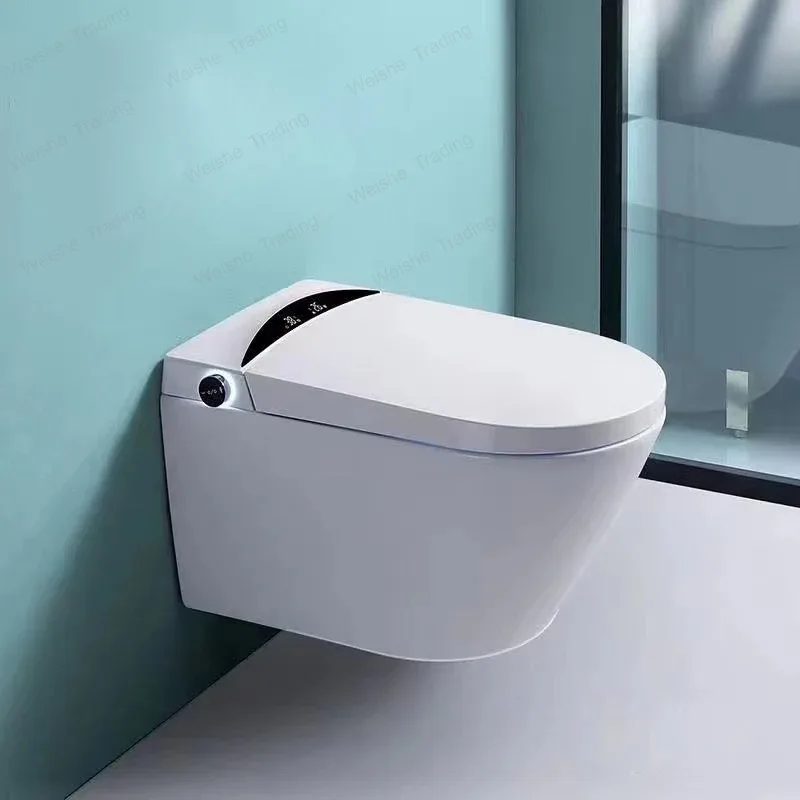 Luxury P-trap Wall Hung Intelligent WC Elongated Remote Controlled Smart Bidet Toilet AT31A