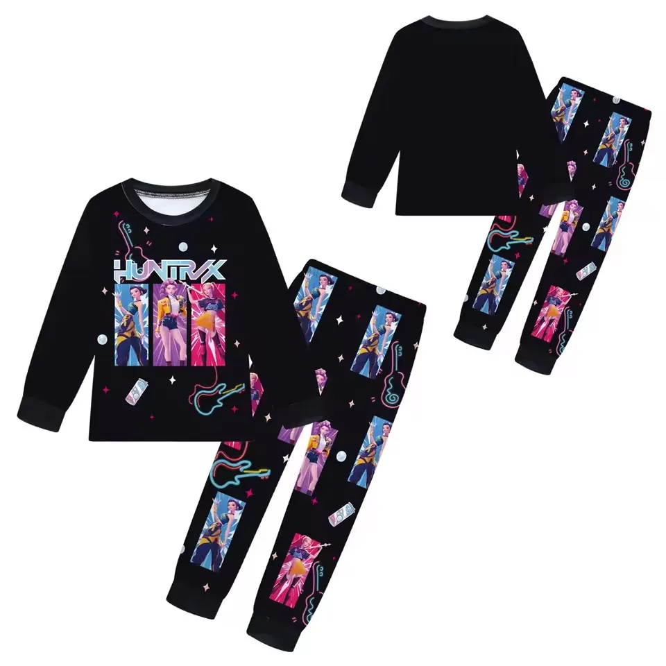 K-pop Huntrix الاطفال شيطان الصيادين بيجامة مجموعة طفل الفتيات قمصان النوم اليومية رومي ميرا زوي الفتيات طويلة الأكمام تي شيرت + السراويل 2 قطعة مجموعة