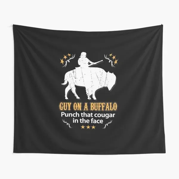 Guy On A Buffalo Punch That Cougar In  Tapestry Decor Towel Wall Printed Art Colored Mat Bedroom Living Bedspread Travel Hanging