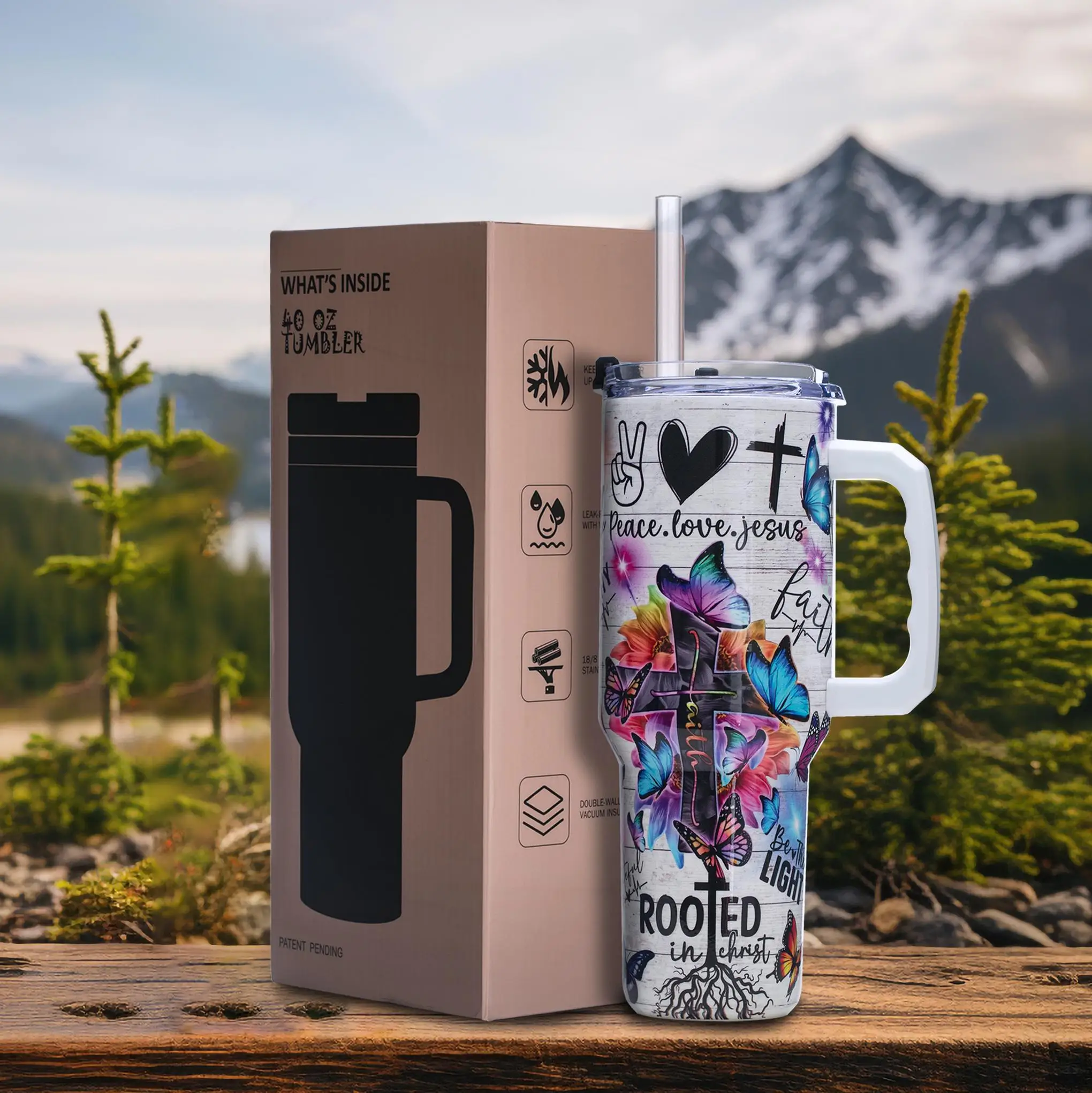 

Христианский крест-бабочка, вакуумный изолированный стакан на 40 унций с соломенной крышкой, чашка из нержавеющей стали, подарок на годовщину жены