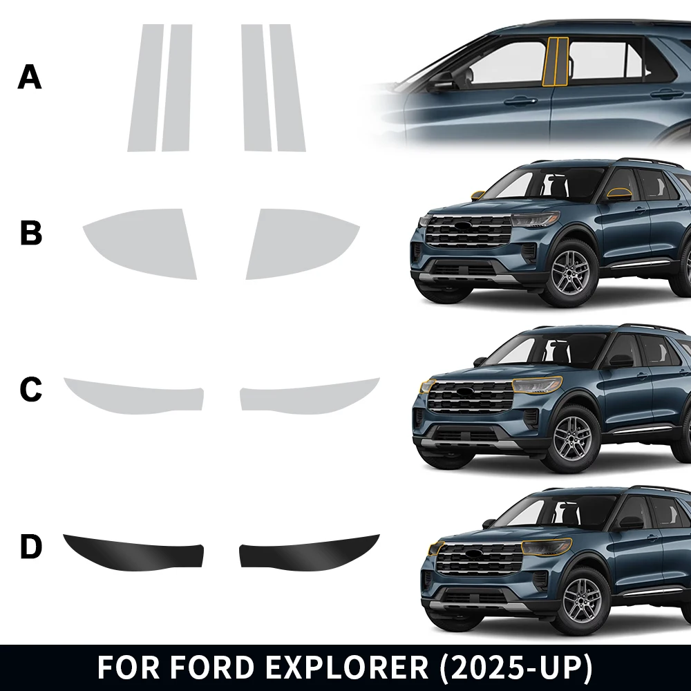

TPU Car Protection Film For Ford Explorer 2025 Headlight Rearview Mirror B C Pillar Sticker PPF Paint Clear Smoked Pre Cut Decal