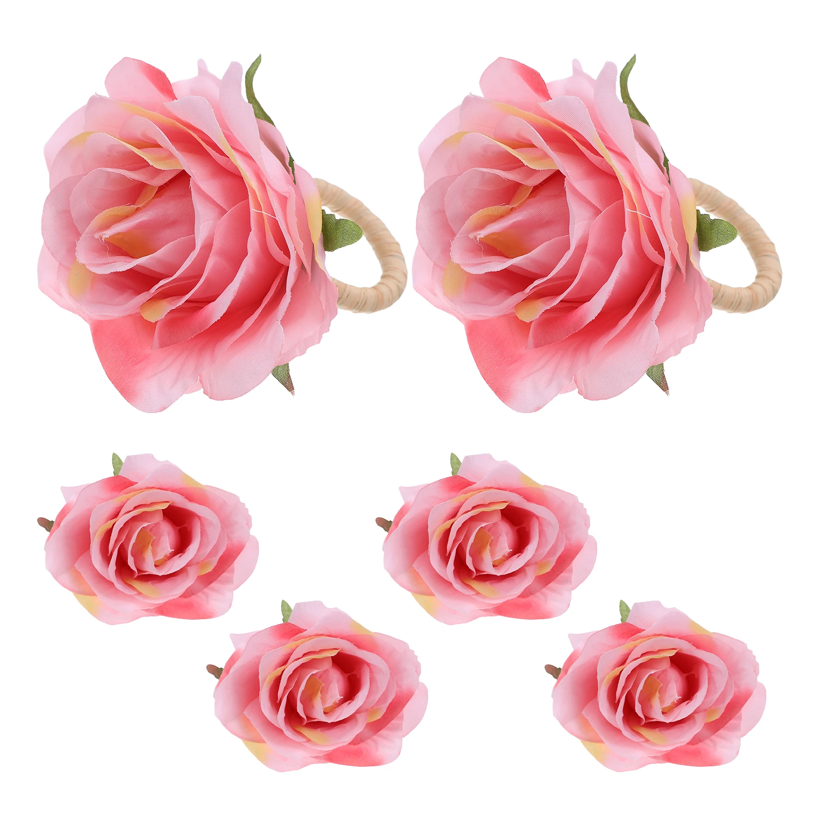 

6 Pcs Rose Napkin Buckle Baby Shower Decor Love Banquet Rings Artificial Holder Silk Cloth Handcraft Flower Table