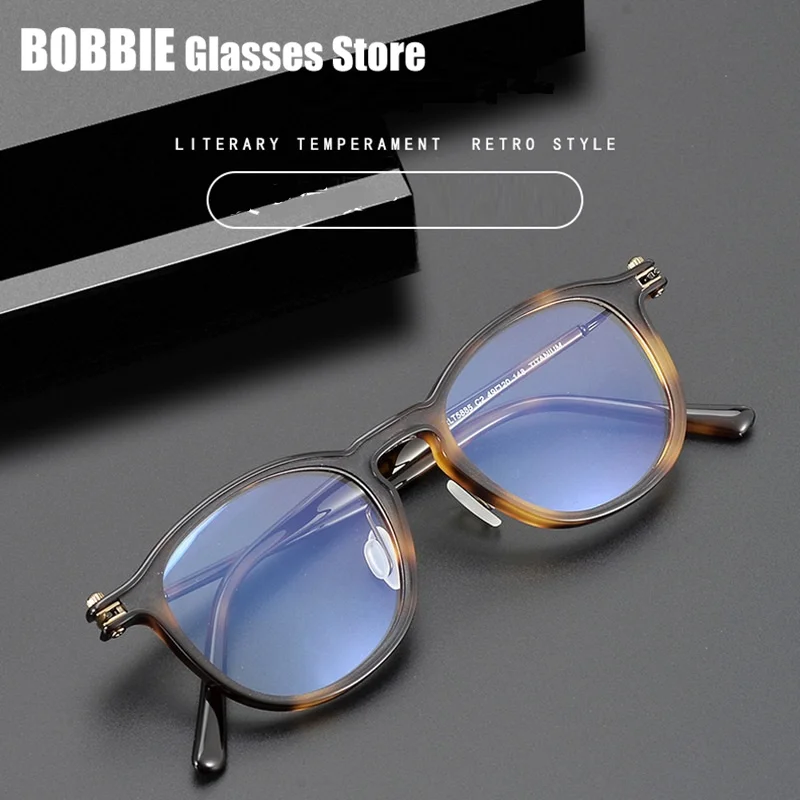 Japanese Handmade Acetate Titanium Glasses Frame Full Men Square Eyeglasses Women Eyewear Retro Vintage Italian Brand Design Top