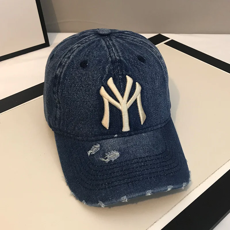 Vintage Men Denim Baseball Cap 3D Embroidery Hole Jeans Hats Women Fashion Distressed Adjustable Snapback Caps Dad hat