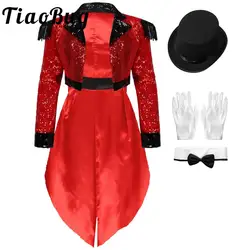 Womens Sequin Circus Ringmaster Cosplay Costume Long Sleeve Blazers Jacket Coat Showman Trench Tailcoat Halloween Fancy Clothes