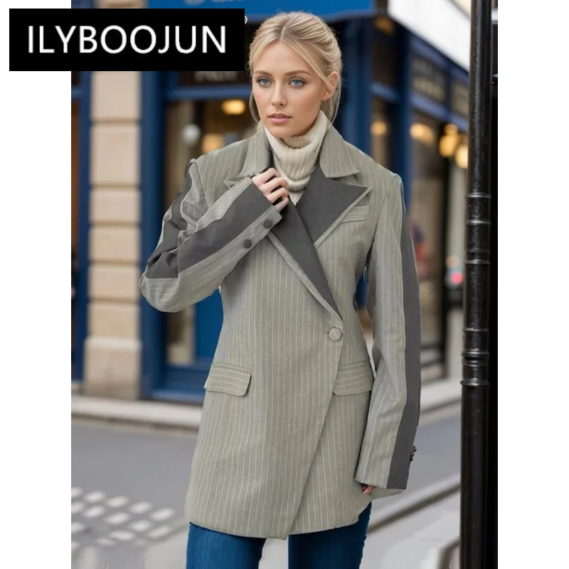 

ILYBOOJUN Colorblock Spliced Button Chic Blazer For Women Notched Long Sleeve Irregular Slimming Designer Coats Female New