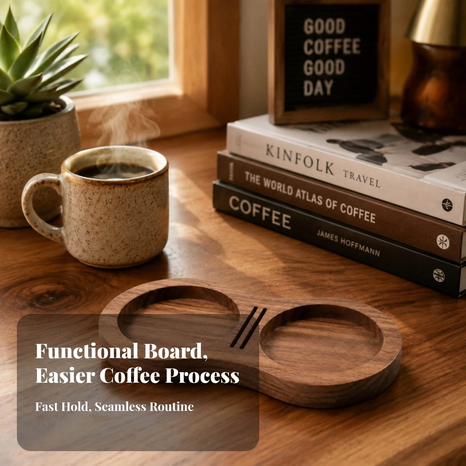 Compact Tamping Station Recessed Resting Areas Tamper Storage Board Slot Grooves Espresso Stand Walnut Wood Tamper Board