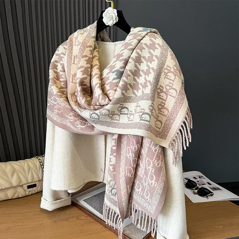 Luxury Imitation Cashmere Scarf Women Plaid Warm Pashmina Blanket Poncho Scarves Female Shawl Wraps Thick Foulard Bufanda 2024
