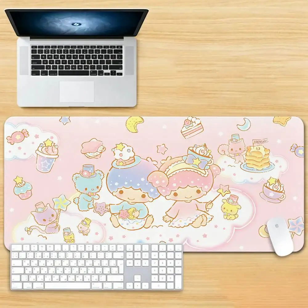 L-Little Twin Stars Gaming Mouse Pad Non-Slip Lock Stitched Edge Large Office Desk Mat For Computer And Keyboard