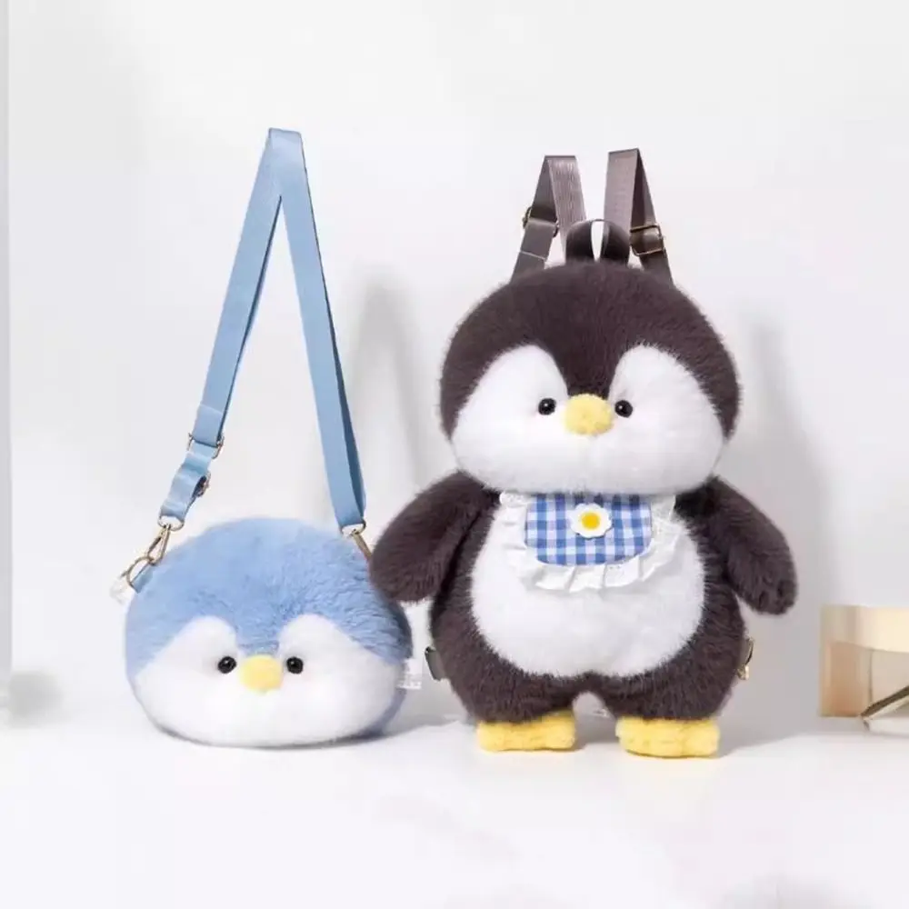 Zaini per bambole in peluche pinguino portatili Borsa in peluche ripiene di peluche soffice Borsa a tracolla morbida per signora Giocattoli