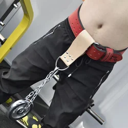 8 Color Cowhide Leather Weight Lifting Belt with Chain Ring Power Training Gym Dipping Barbell Weighted Pull Up Weightlifting