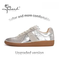 2024 Leather Women Flats Silver Sneakers Casual Lace-up Heels Womens Athletic Tennis Genuine Moral Training Ladies Pumps Shoes