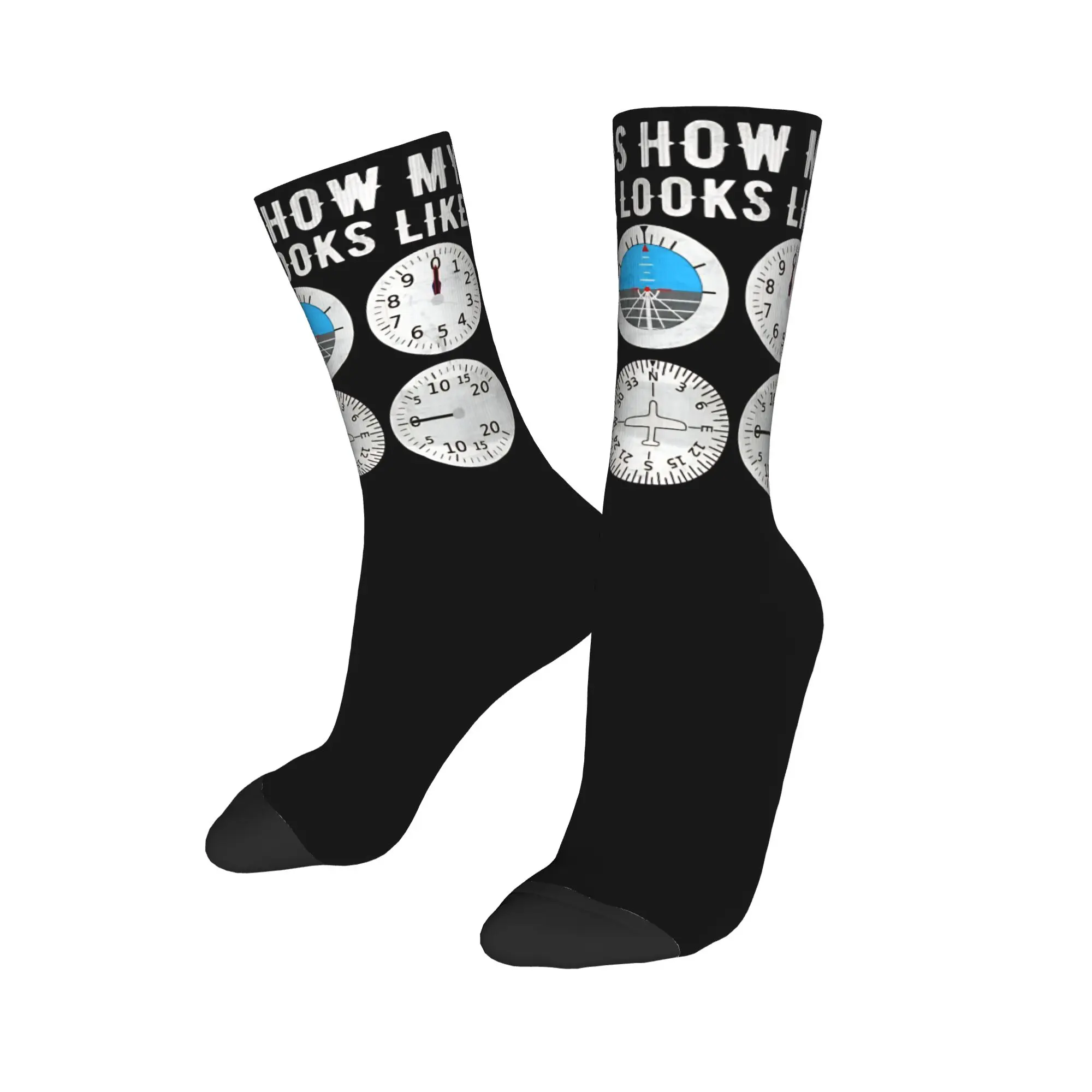 Happy Funny Male Men Socks Novelty Light Aircraft Dashboard Sock Polyester  High Quality Women's Socks Spring Summer Autumn