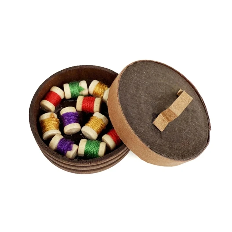 Mini scatola da cucito rotonda per case delle bambole in 1/12 Display decori modello decorativo vintage 15UB