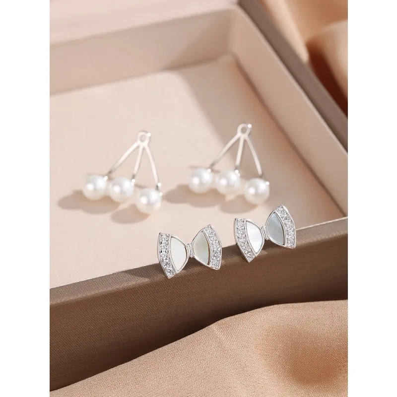 

InsS925 Серебряные простые серьги-гвоздики с бантом и жемчугом, модные темпераментные легкие роскошные новые ювелирные изделия