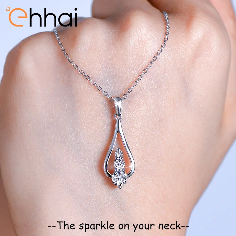 

Ehhai Full Round Moissanite Waterdrop Pendant Necklace Chain for Women 925 Sterling Silver Fine Neck Jewelry Wedding Gift Choker