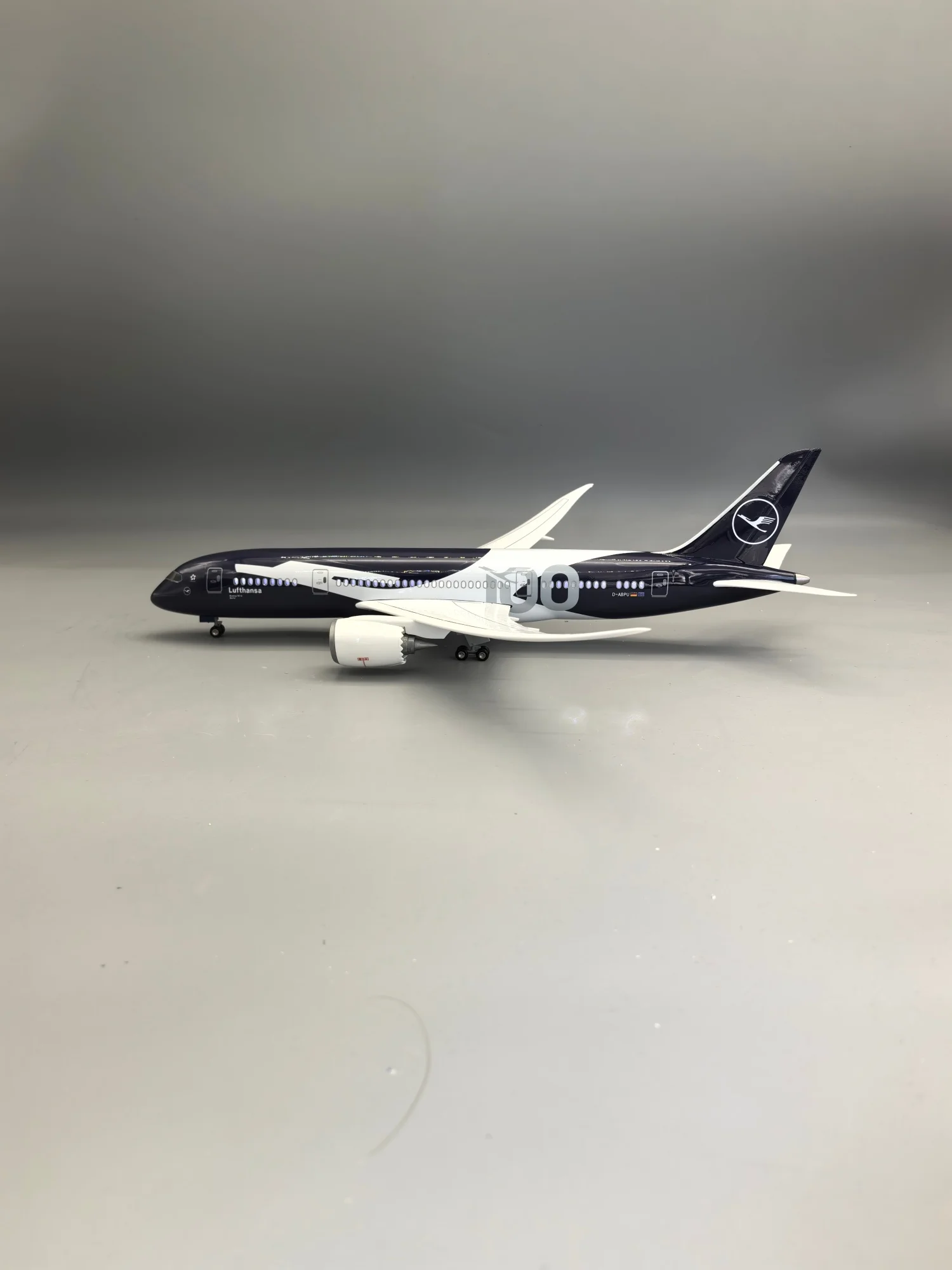 43cm Lufthansa Resin Model Plane B787 Airways 100 Years Diecast Aircraft Collectible For Aviation With Voice Control Lights Base