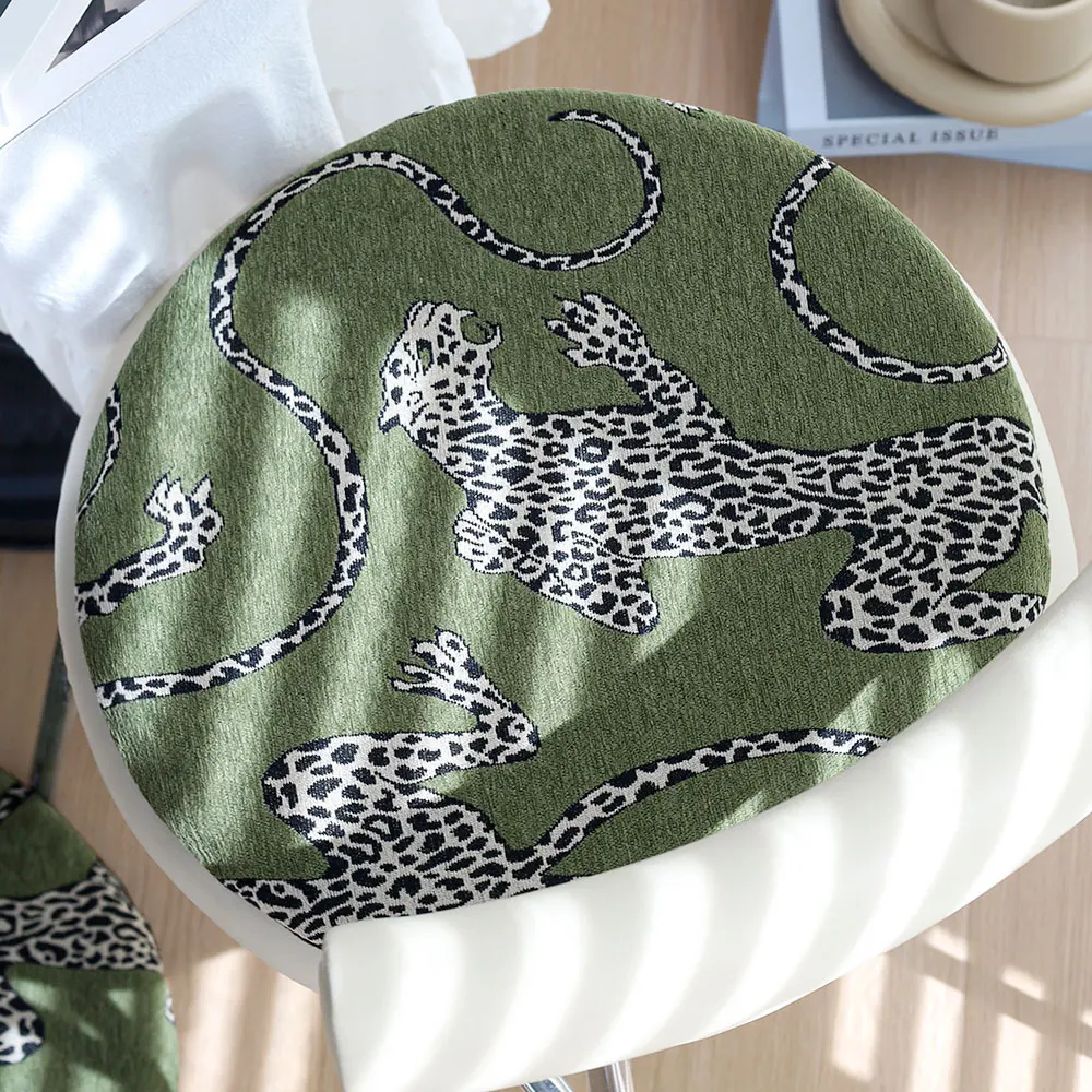 Leopard Chenille Cushion Cover 40cm Green Bohemian Decor Seat Pad for Sofa Bedroom Soft Jacquard Cushions Cover Nordic Style