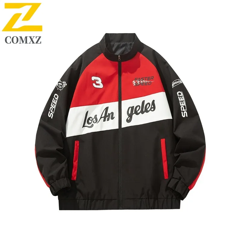 

COMXZ High Quality Men Jacket New Letter Design Hiking Windproof Coat Trendy Stand Collar Color Block Lightweight Autumn Garment