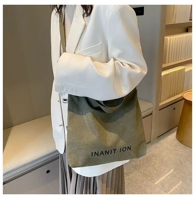 Japanische Minimalistische Canvas-Umhängetasche, Robuste Waschbare Handtasche mit Großer Kapazität, Schultertasche für Studenten & Tägliches Tragen – Detail 23