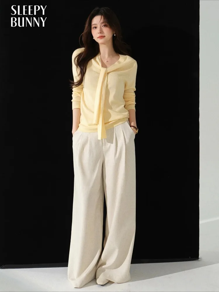 

High Waist Wide Leg Pants Women Autumn Straight Trousers Asymmetrical Waistband Loose Fit Long Pants Minimalist Fashion Outfit