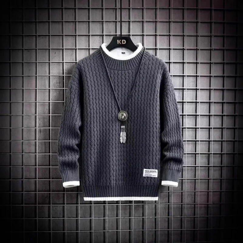 厚手の長袖ハーフハイカラーニットセーター、ティーン向け冬用暖かいトップス、2024年新作メンズファッション秋服