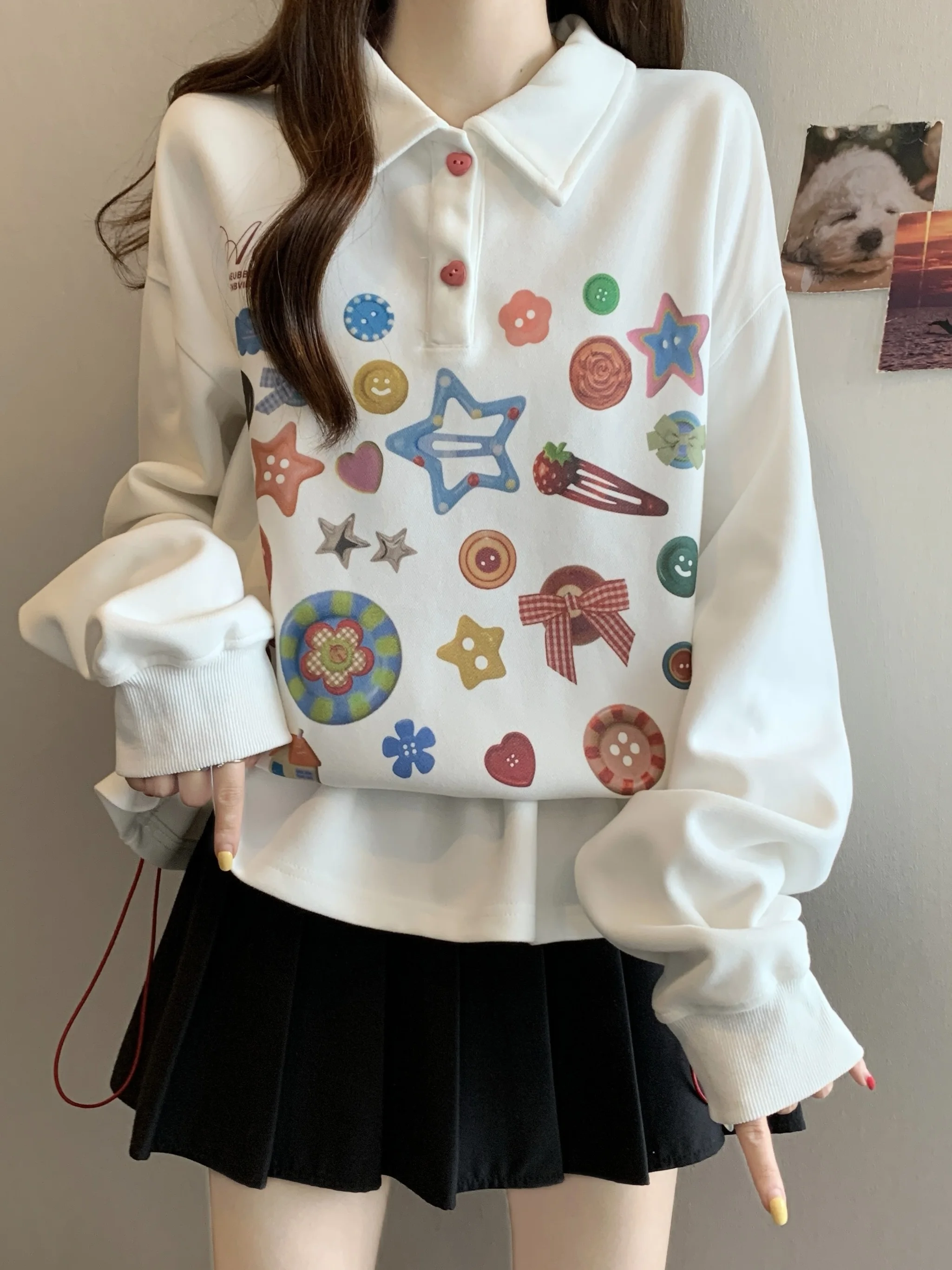 

plus Size Women's Fun Print Ne Sweatirt Loose Versatile Casual Design Dstring Comfortable Breathable Polyester