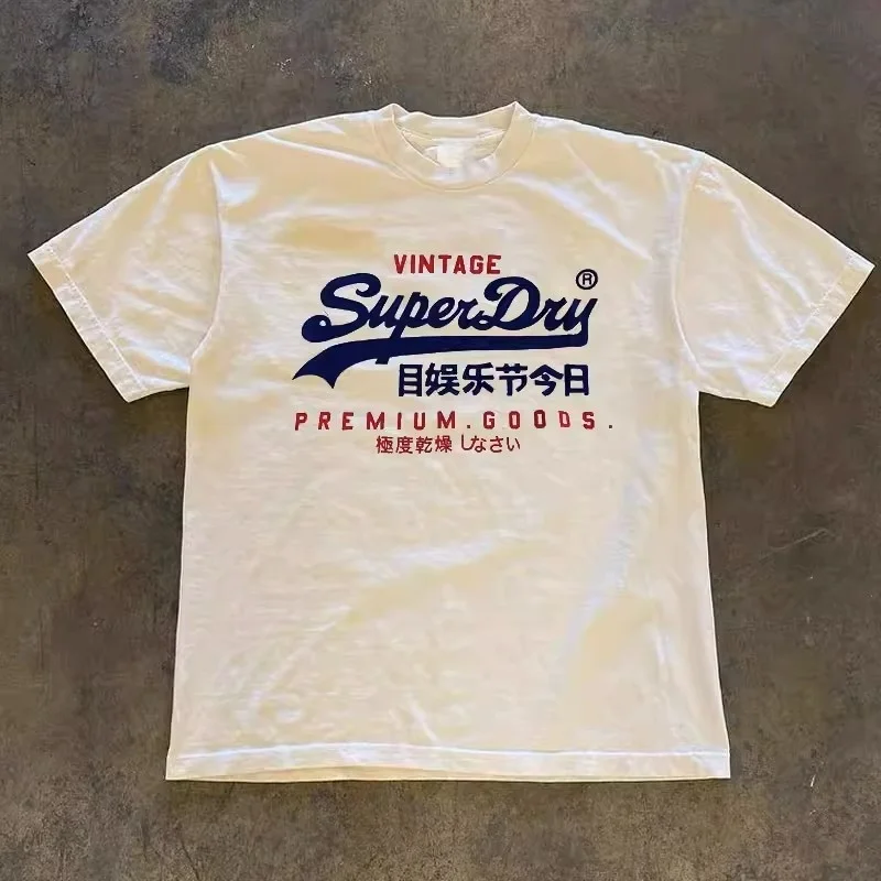 Retro SuperDry Style Japanese Logo Graphic T Shirt for Men Cotton  Streetwear White 2026 New