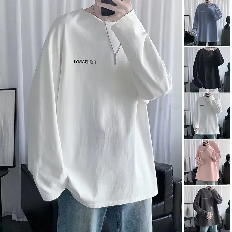 

Loose Long Sleeved Shirts Men Base Tshirts Round Neck Pullovers Unisex Tops Men's Letter Printed Shirts Oversized T Shirt