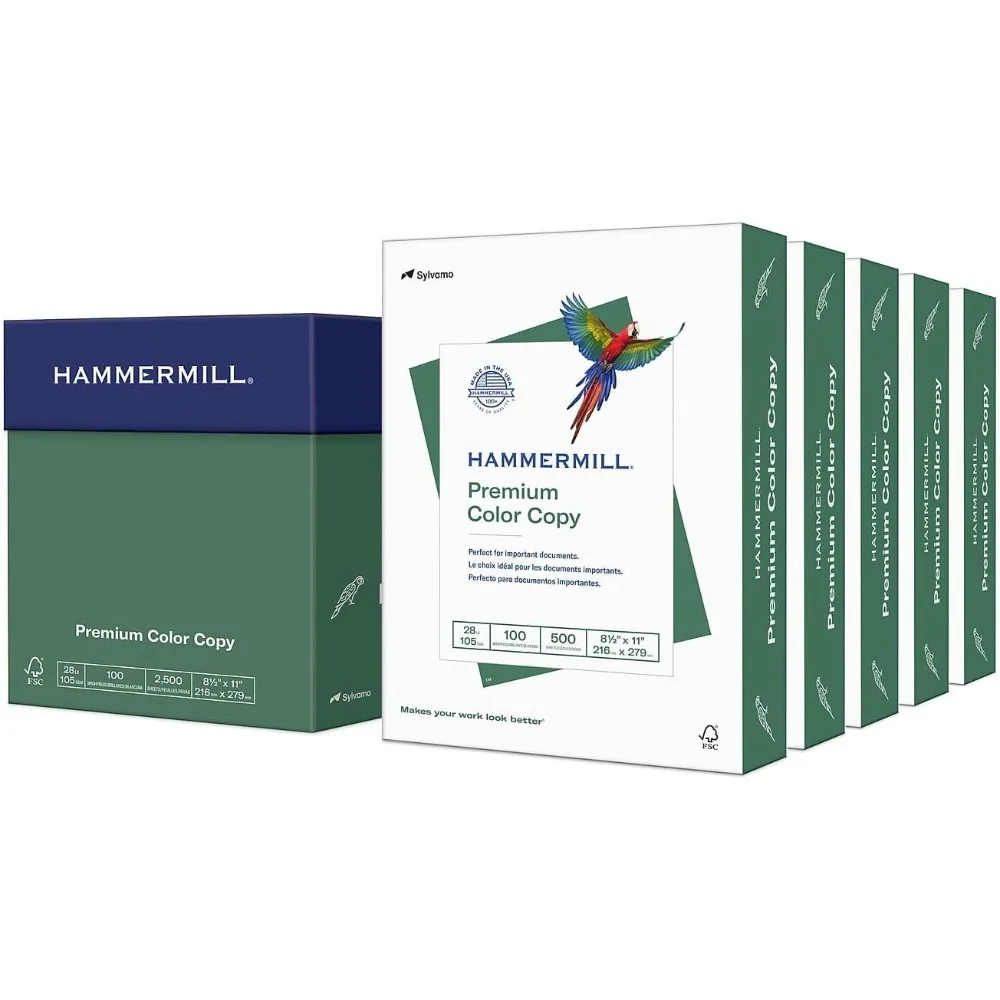 Hammermill Printer Paper, Premium Color 28 lb Copy Paper, 8.5 x 11 - 5 Ream (2,500 Sheets) - 100 Bright, Made in the USA, 102450