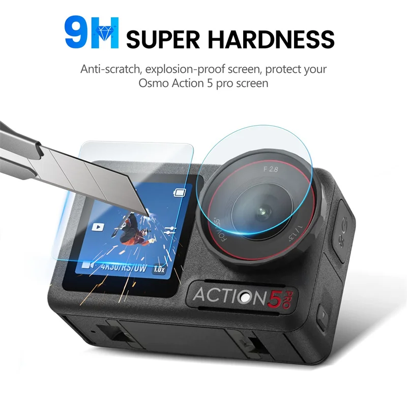 9H Tempered Glass for DJI Action 5 Pro Lens Protective Film HD Screen Tempering Glass Film for DJI Osmo Action 5 Pro Accessories