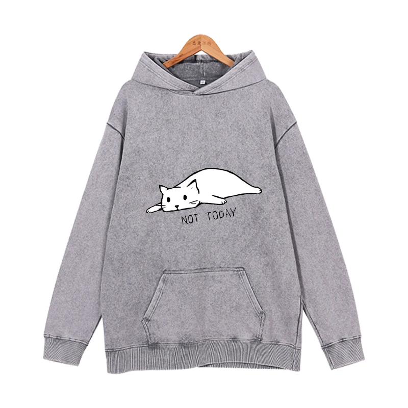 Weekend lazy cat trend autumn and winter round neck women's hooded printed loose casual men's and women's hooded sportswear