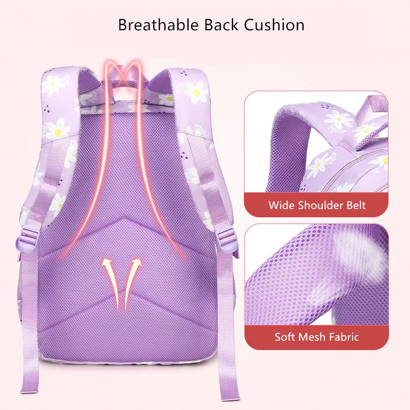 large capacity school backpacks for 7 to 10 year old girls middle school bag purple bookbag flower backpack with many pockets