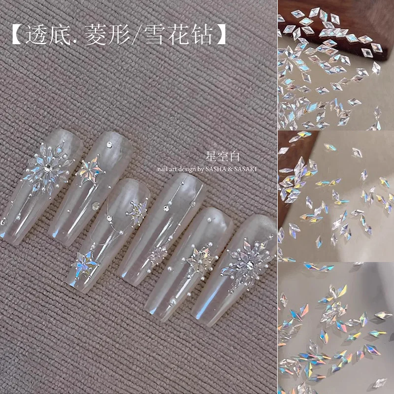 Snowflake Mini Diamond Nail Drill Flat Bottom Sparkling 1.5 * 3mm Premium Diamond Silver Christmas Nail Accessories