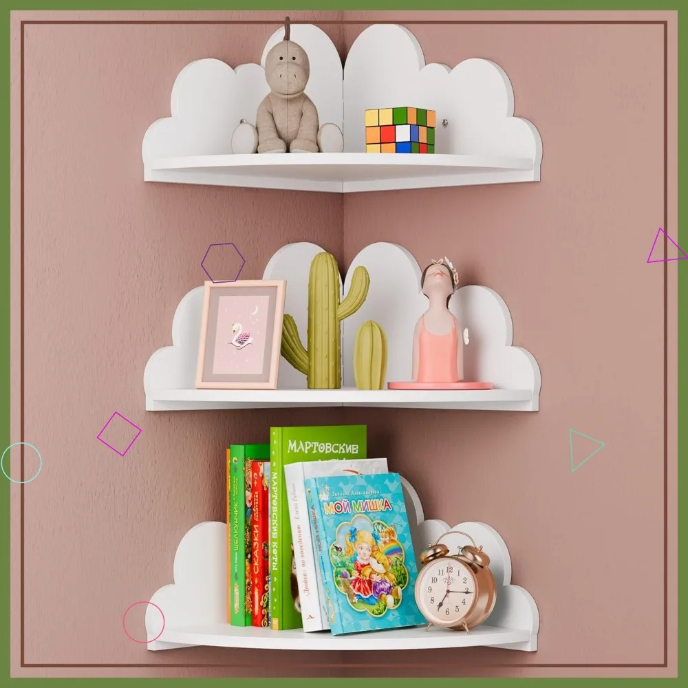 

Набор из 3 белых угловых полок в форме облаков для детской комнаты, настенные декоративные полки для игрушек и растений