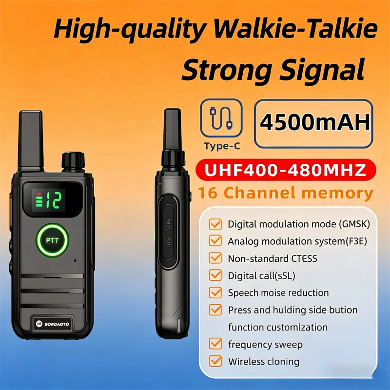 Mini Walkie Talkie PMR FRS Licence-Free 2 Pack Rechargeable Type-C Portable 2 Way Radio for Restaurant Cafe Hotel Retail Store