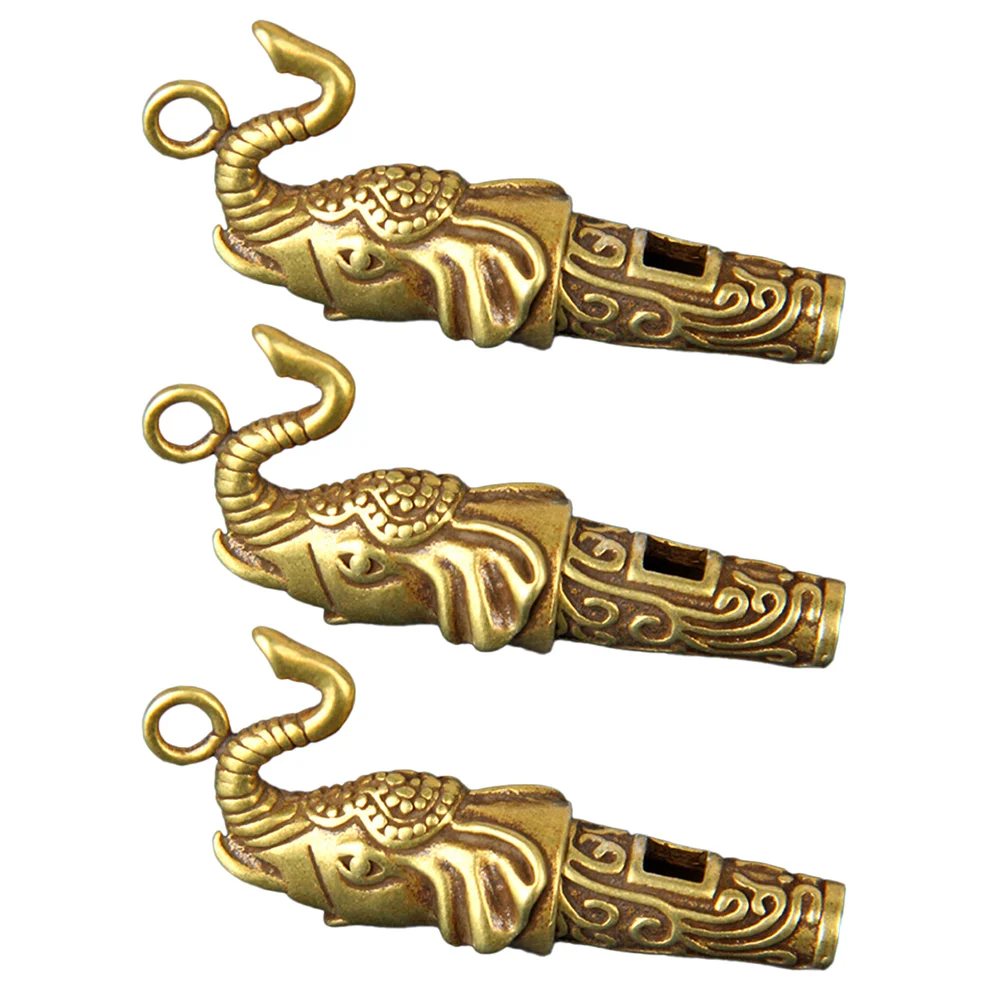 3 Pcs Car Key Pendants Whistle Emergency Elephant Fob Copper Whistles Metal Referee Rings