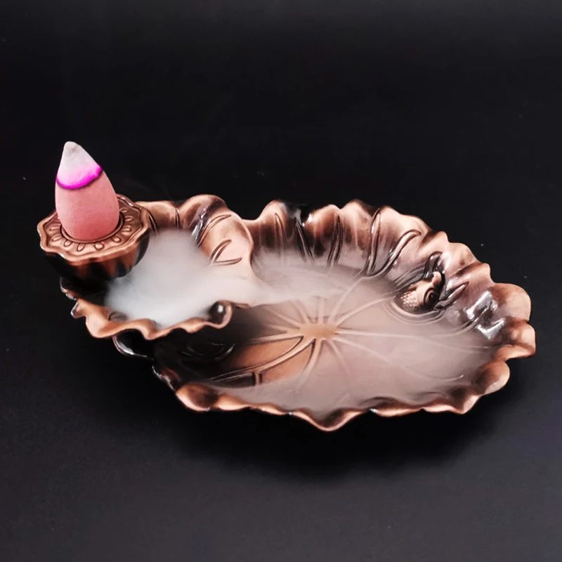 Backflow Incense Burner Leaf Tower Smoke Reflux Fragrance Holder Censer Aromatherapy Incense Stick Holder Home Yoga Room Decor