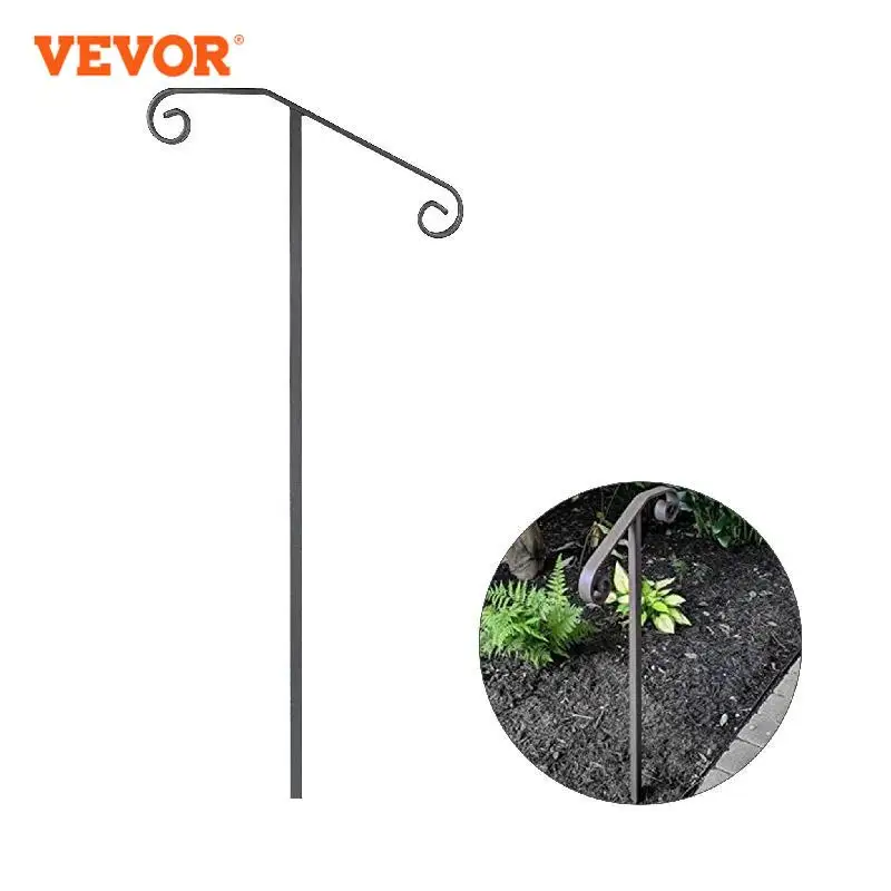 VEVOR Single Post Wrought Iron Handrail  Post Mount Step Grab Supports in Ground Long Post Fits 1 or 2 Steps Grab Rail Single